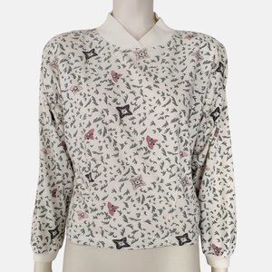 Vintage 1990s 62 East White Ditsy Print Mock Neck Knit Sweater